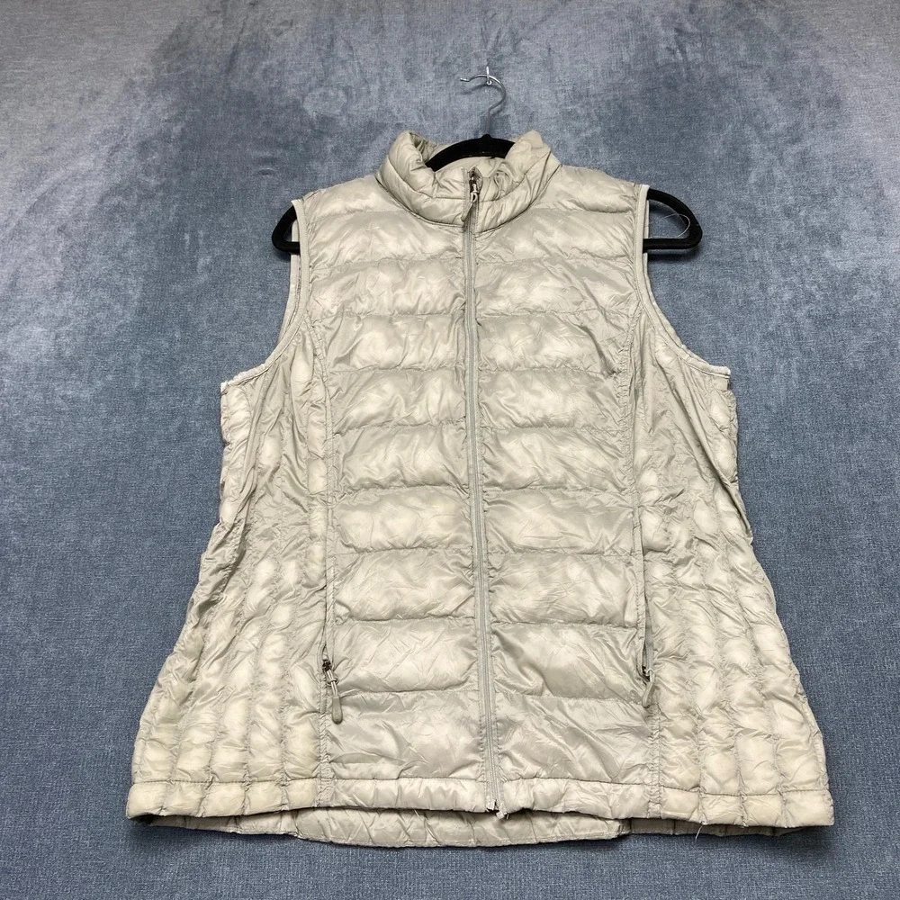 32 Degrees Heat Down Puffer Vest Womens L Gray Nylon Full Zip Mock Neck Casual
